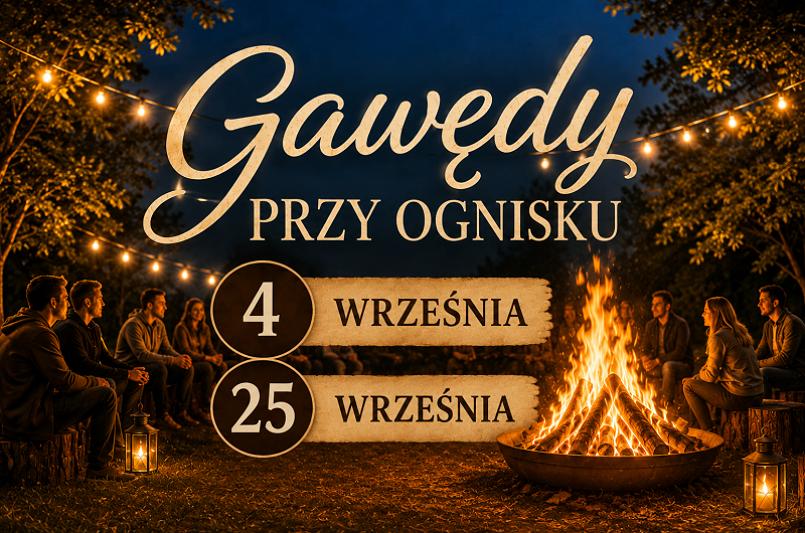 Gawędy przy ognisku w Parku Aktywności Rodzinnej we wrześniu w Wawrze